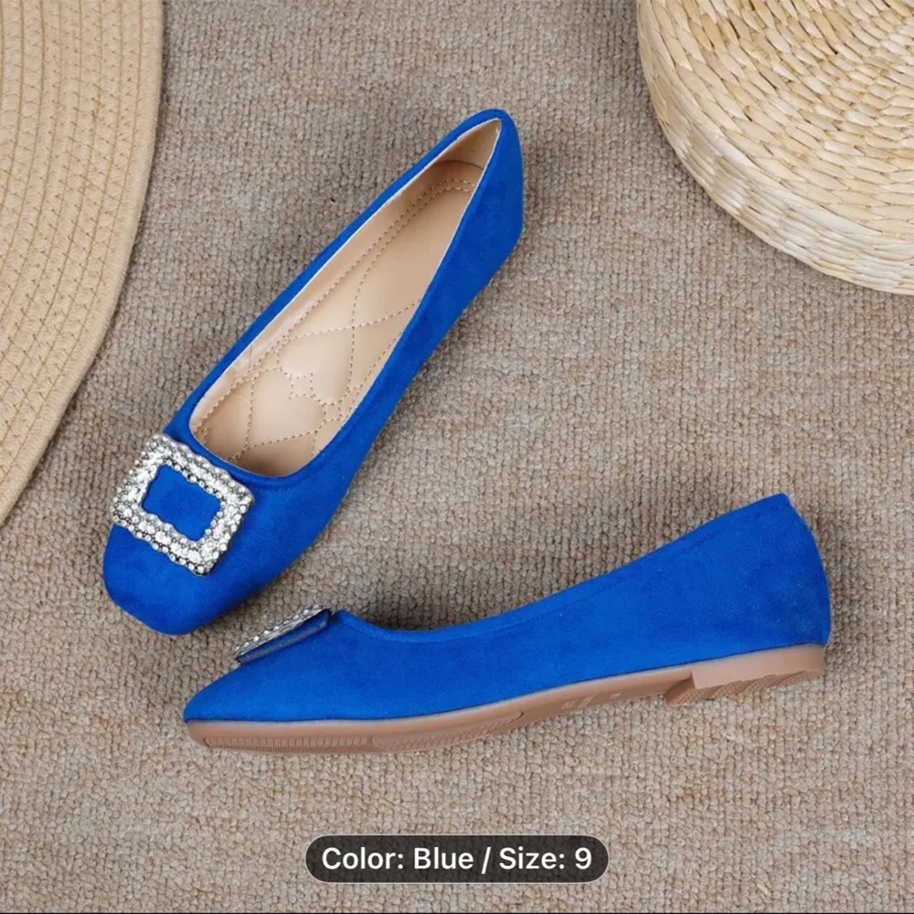 Chic Blue Flats with Sparkling Buckle